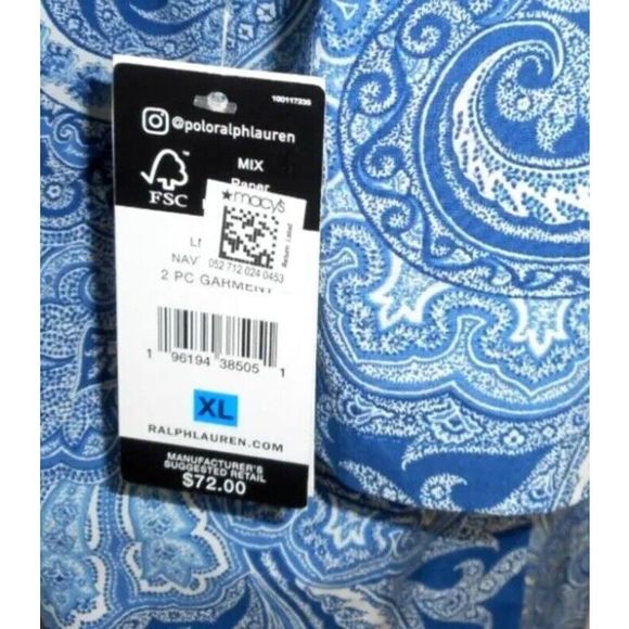 Lauren Ralph Lauren Women Sz XL Cotton Blend LS  2PC Pajama Set Blue Paisley NWT - Picture 5 of 10